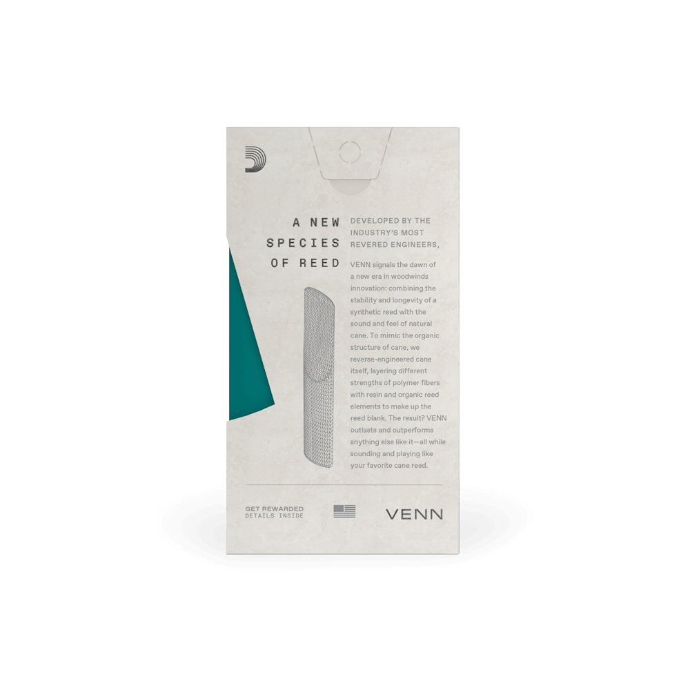 D'Addario VENN Bb Clarinet Reed, G2, Strength 3.0