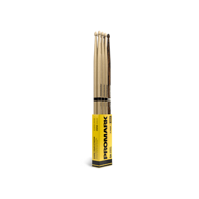 ProMark Rebound 5A Hickory Drumstick, Acorn Wood Tip, FireGrain Bonus 4-Pack