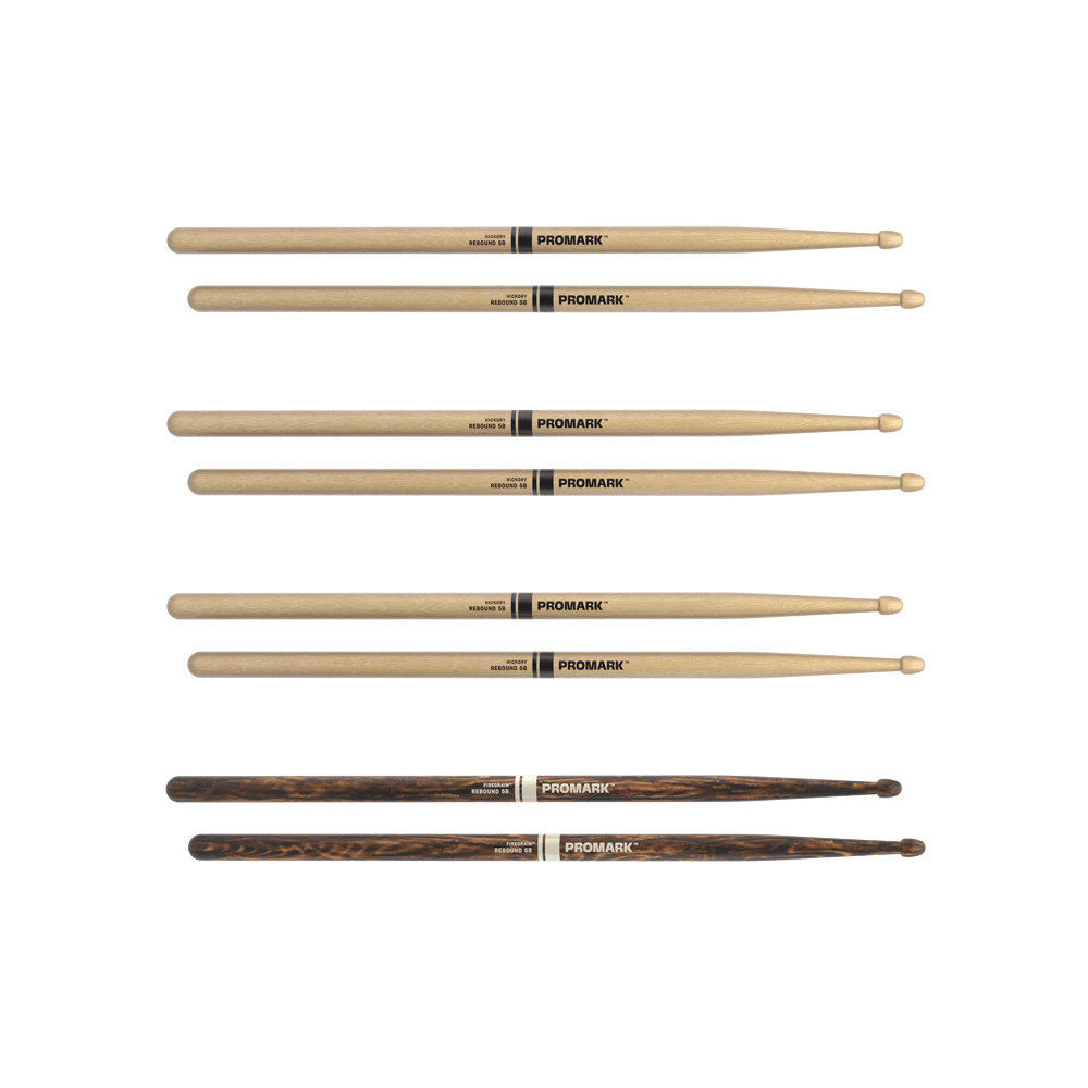 Rebound 5B Hickory Drumstick Acorn Wood Tip 4 Pack ProMark Drumsticks D Addario