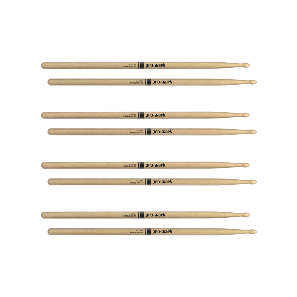 ProMark Classic Forward 5A Hickory Drumsticks, Oval Wood Tip, 4-Pack