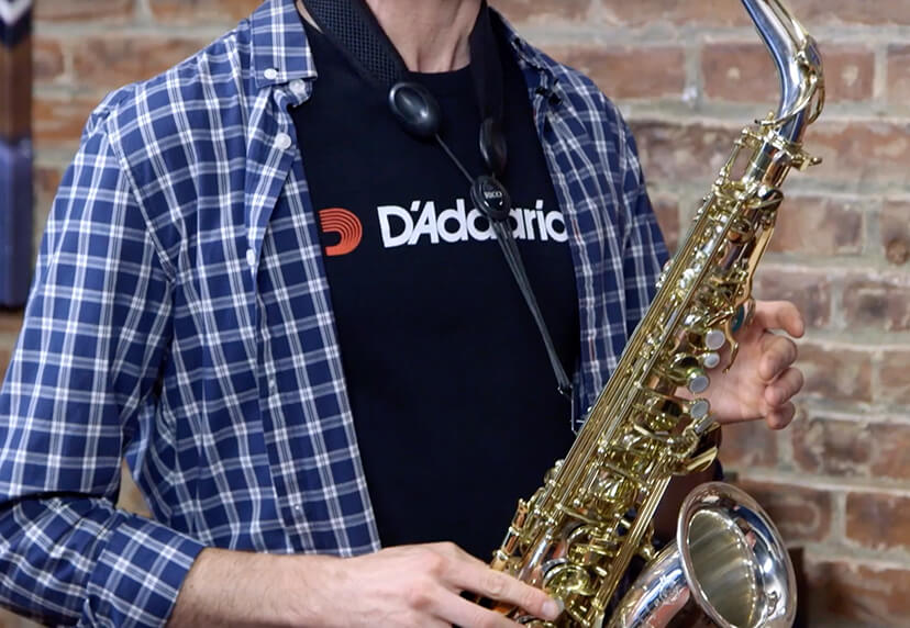 Person holding saxophone